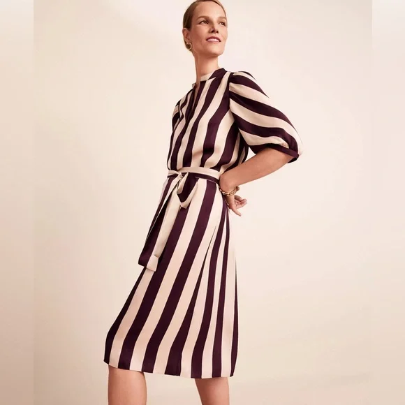 Ann Taylor Striped Balloon Sleeve Midi Dress | Size Small - Picture 2 of 13